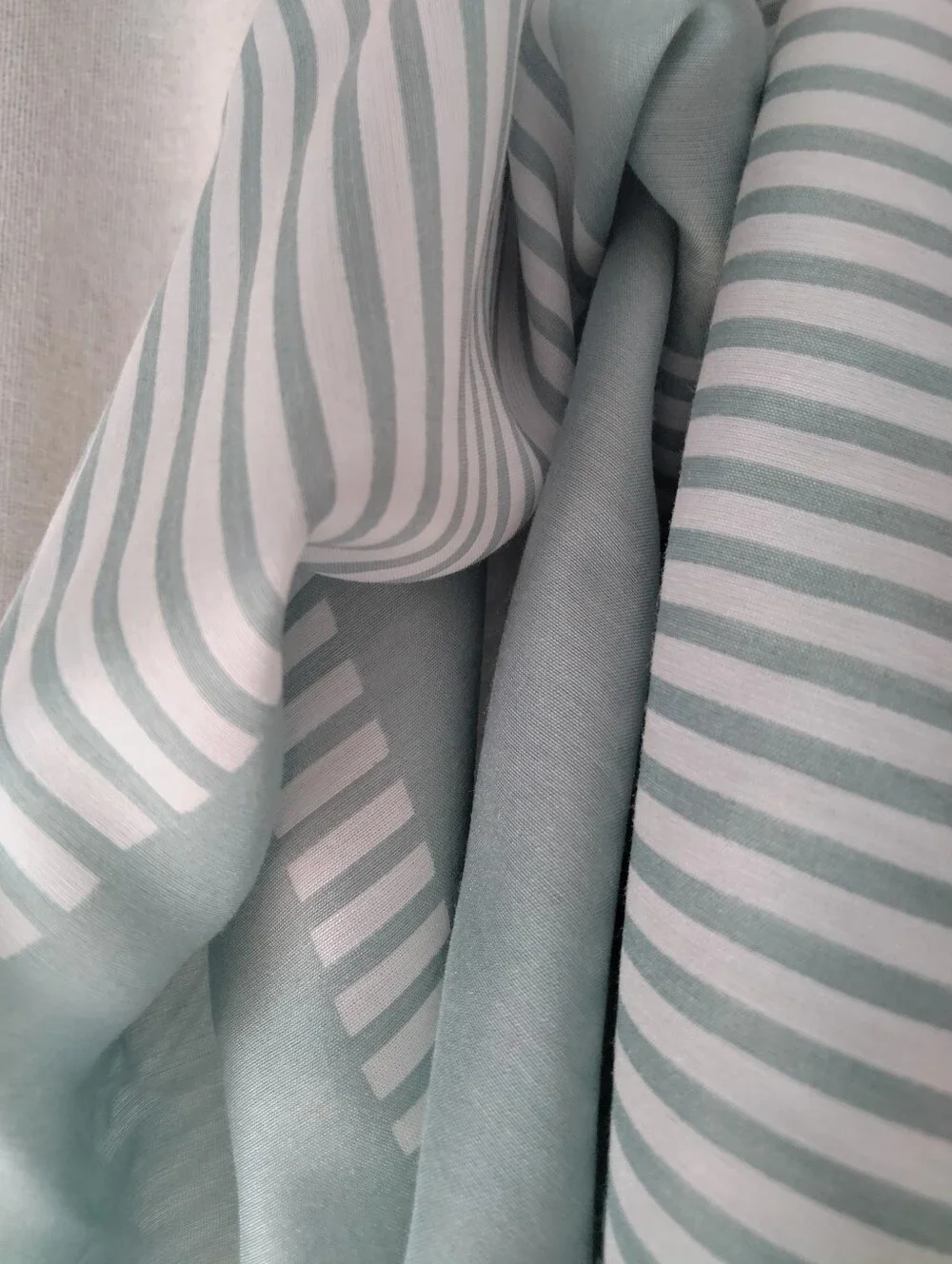Light Green & White Striped Silk Blend Scarf